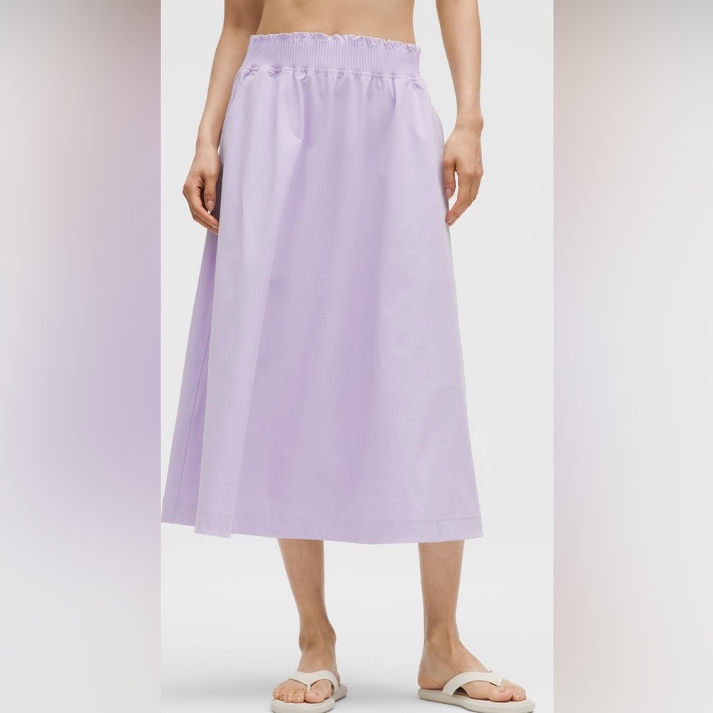 Xxxs nwt midi skirt 0 lavender frost $118 ruffle waist pockets